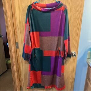 MissLook Geometric Colorblock Long Sleeve Dress Women's Size Large w/ Pockets